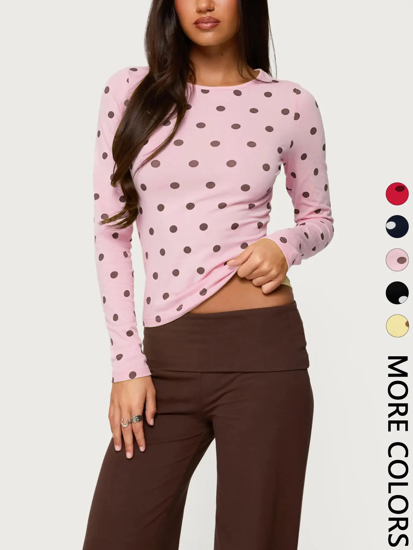 Women’s Retro Polka Dot Slim Fit Long Sleeve Crop Top – Vintage Chic Casual Style