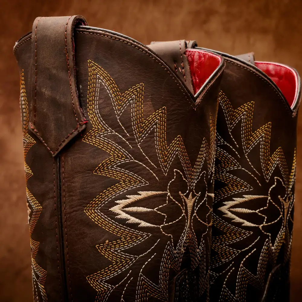 Rustic Brown Hand-Tooled Leather Boots With 3D Lightweight Sole - Composite Toe