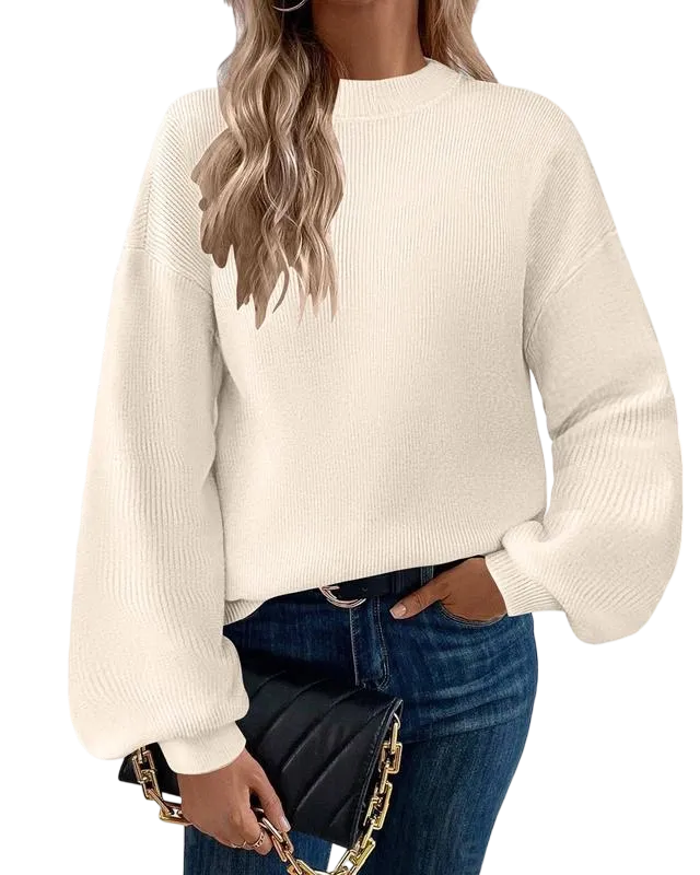 Women's high-neck long-sleeved loose lantern knit sweater