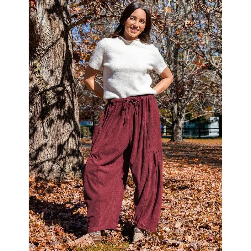 Womens Corduroy Pants Wide Leg Palazzo Harem Pants