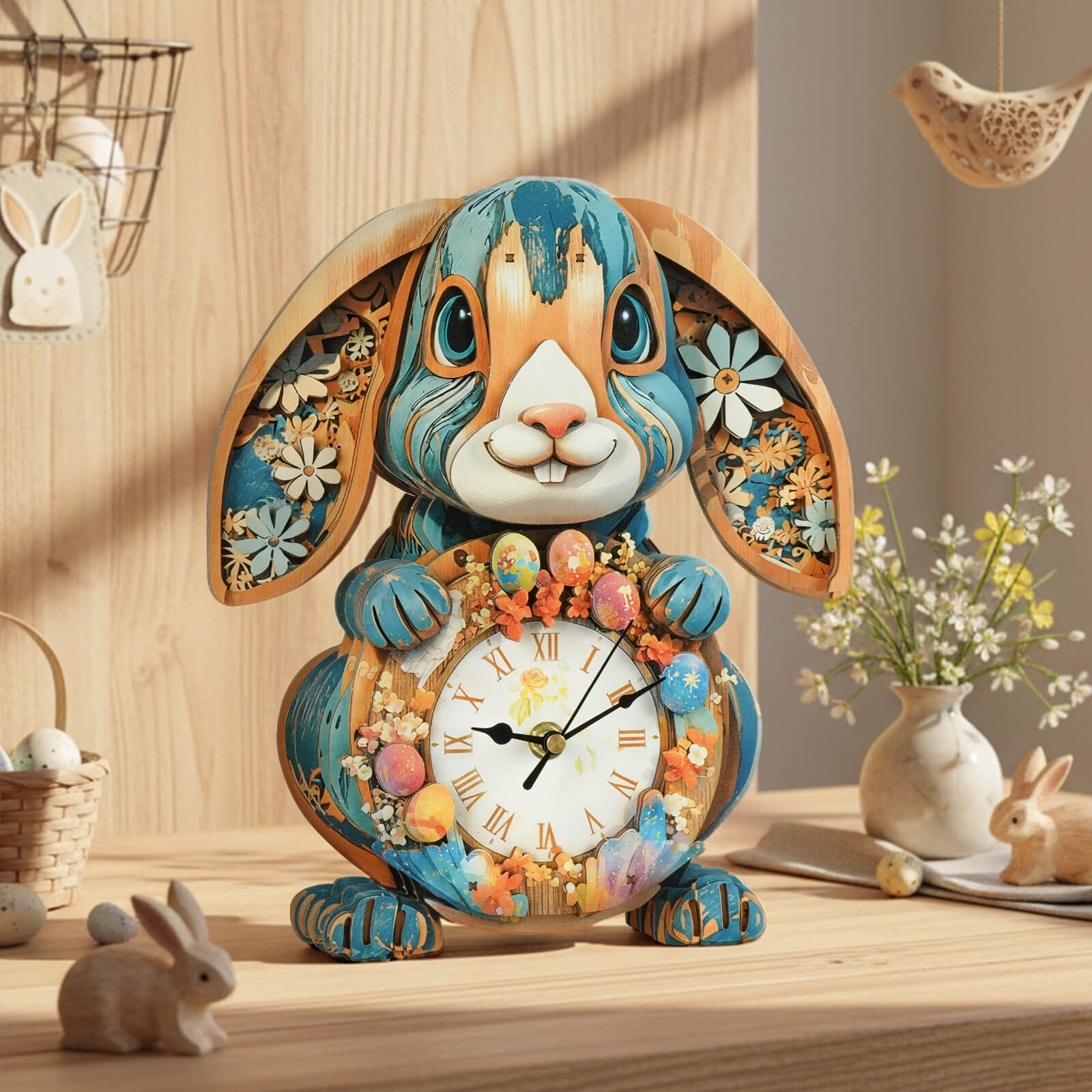 Rabbit– DIY Wooden Clock, 3D Puzzle Craft Kit