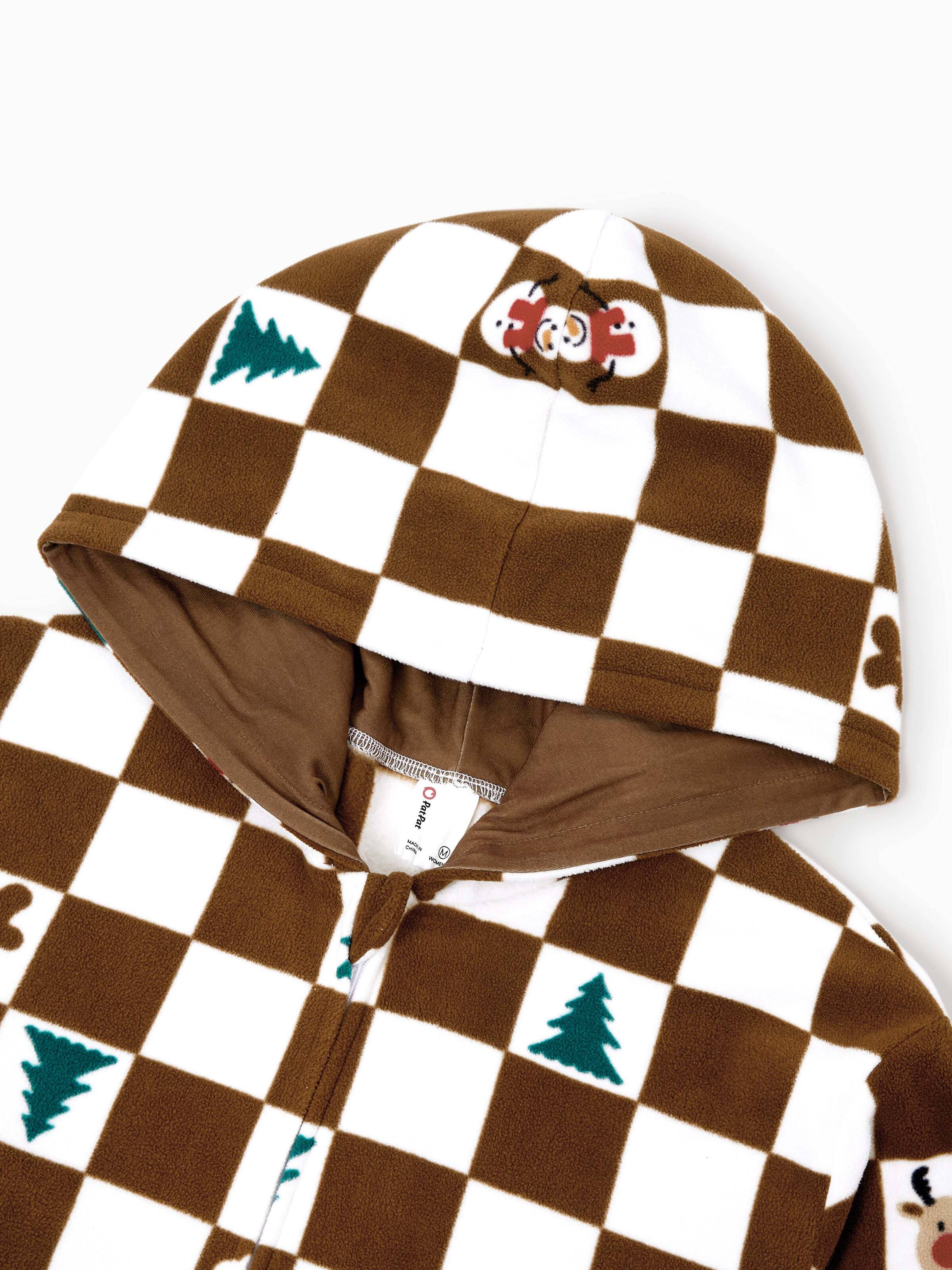 Christmas Onesies Matching Family Fleece Hoodie Pajamas Set Gingerbread Christmas-theme Plaid Print PJS with Christmas Socks Color block