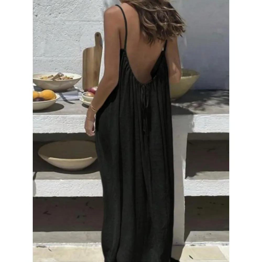 Women's Solid Color Backless Cami Dress