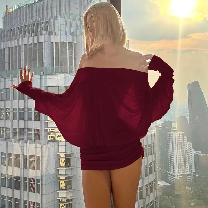 Women's Solid Off The Shoulder Sheer Ruched Dress