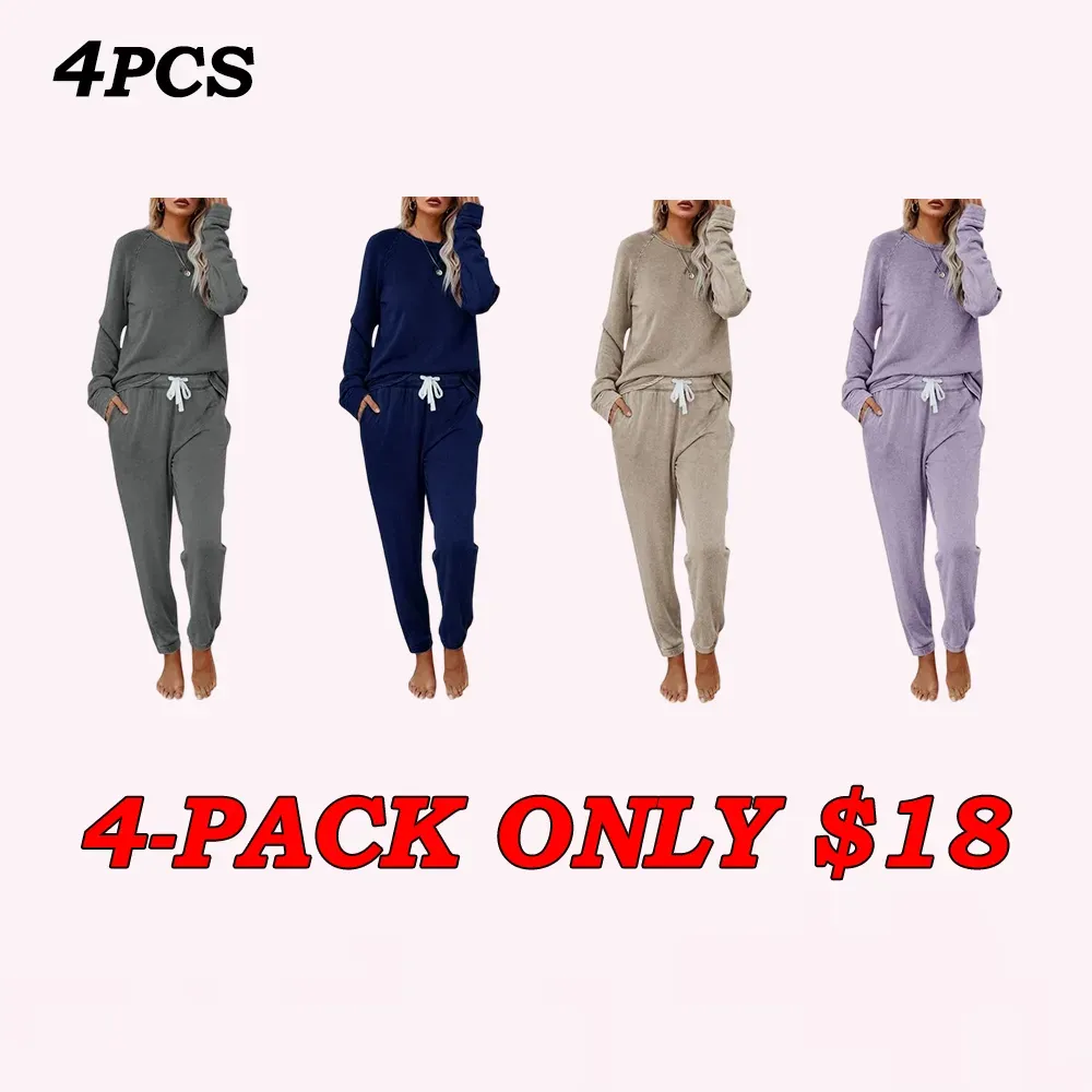 Women's Casual Solid Color 2 Piece Outfit Sweatsuit Set