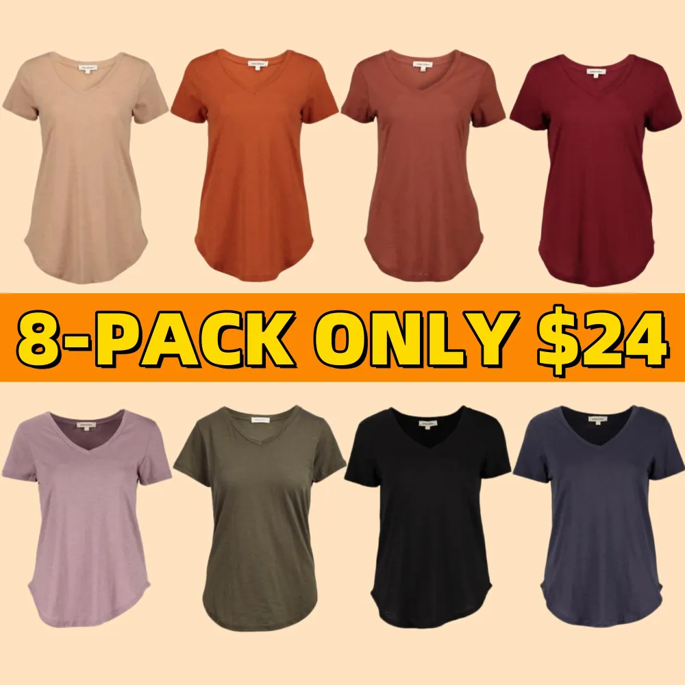 Casual V-Neck Plain Curved Hem Tee