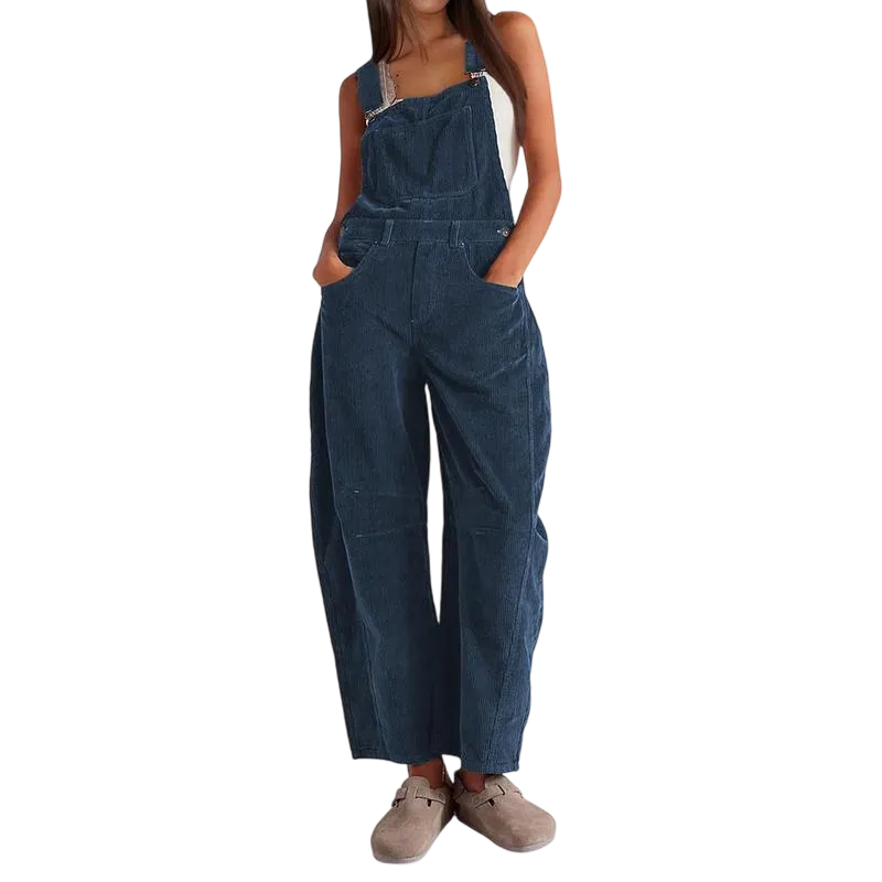 Women's Corduroy Overalls Barrel Wide Leg Bib Pants