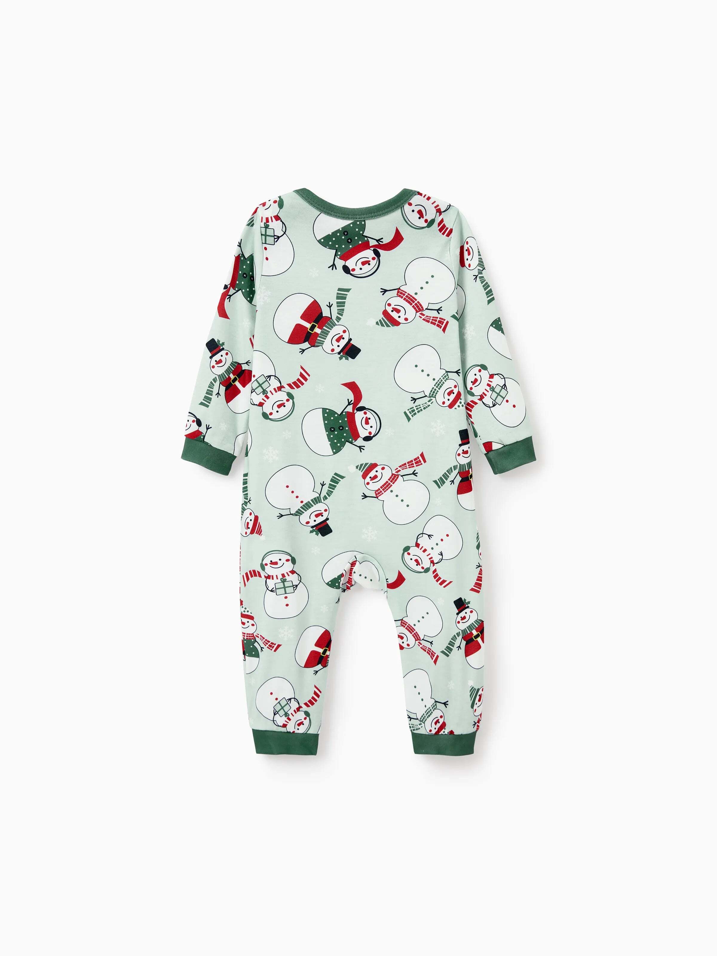 Christmas Matching Family Pajamas Set Christmas Snowman Print PJS with Christmas Socks Mint Green