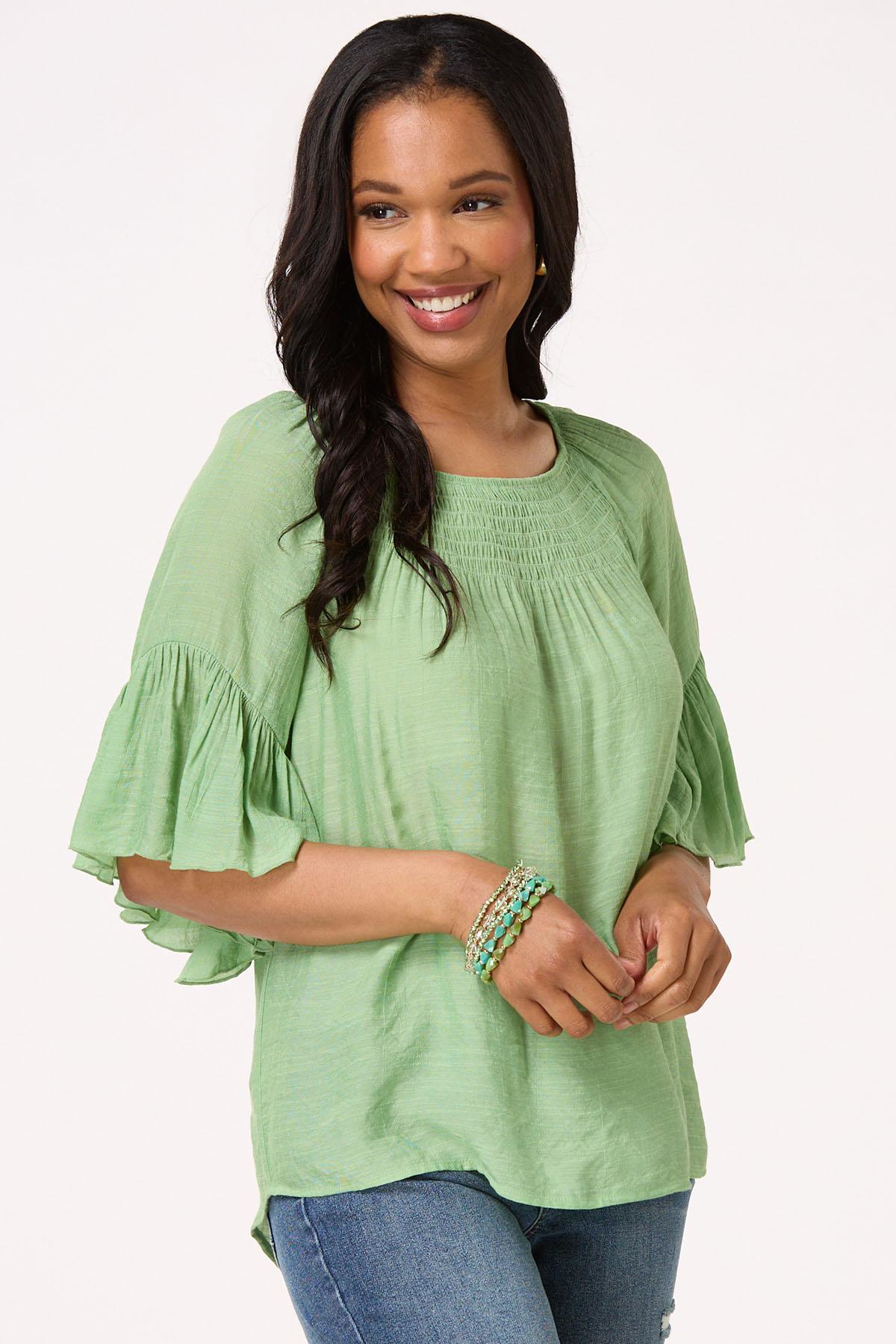 Smocked Flounced Sleeve Top