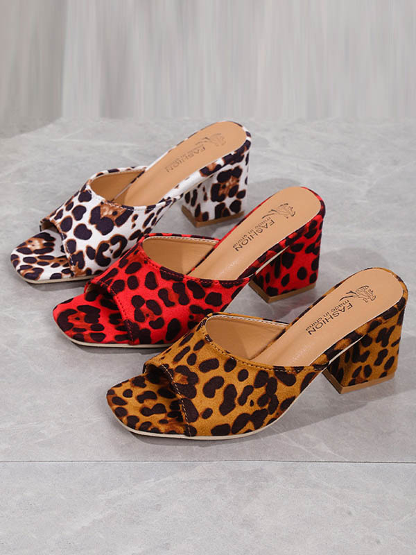 Leopard Open Toe Slippers Pumps Sandals