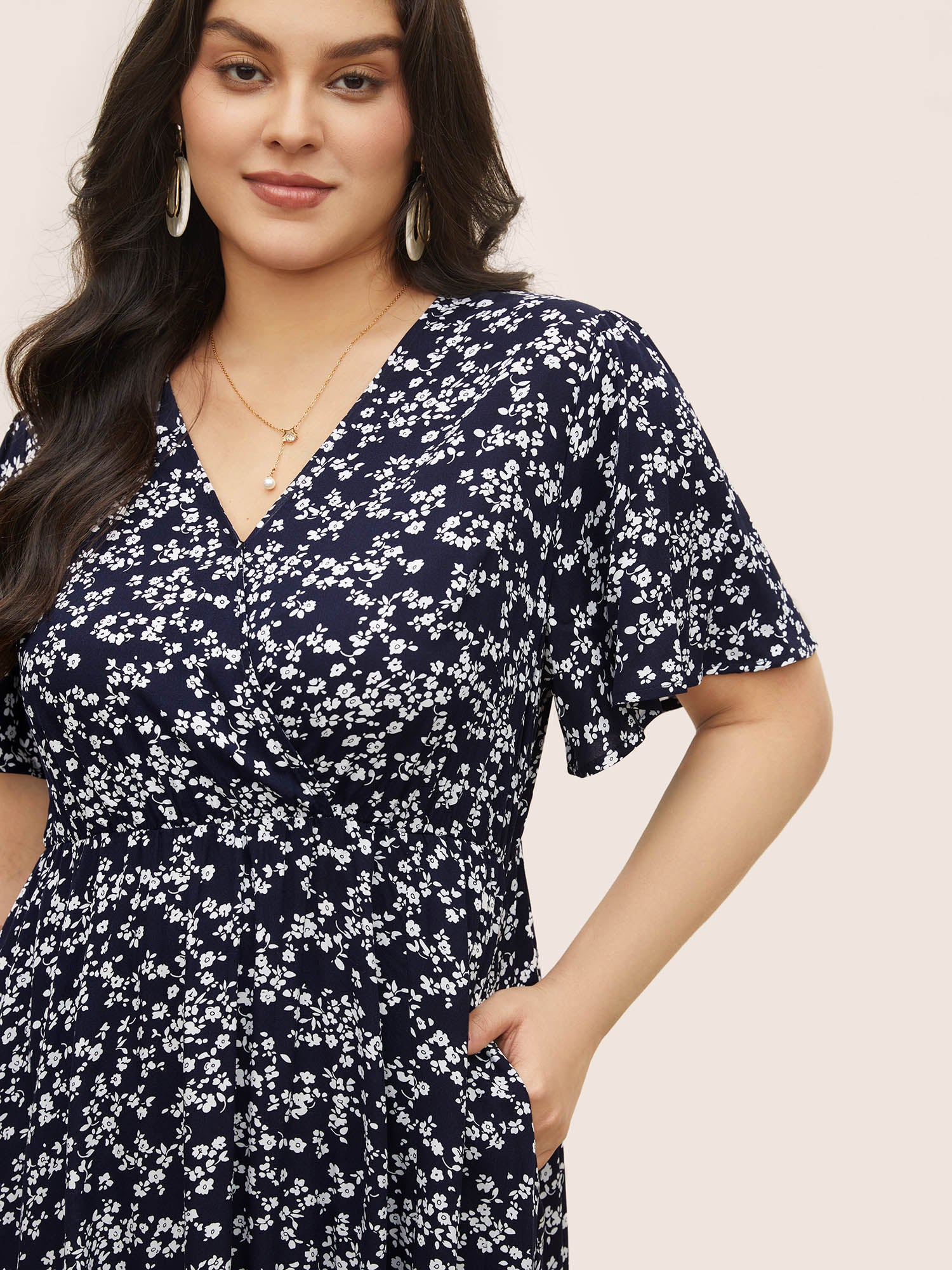 Bloom Dress - Flutter Sleeve Ditsy Floral Pocket Split Maxi Dress