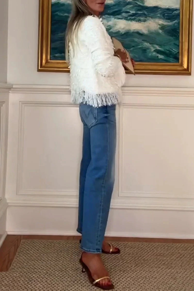 Women's Casual Jeans And Tassel Cardigan Jacket