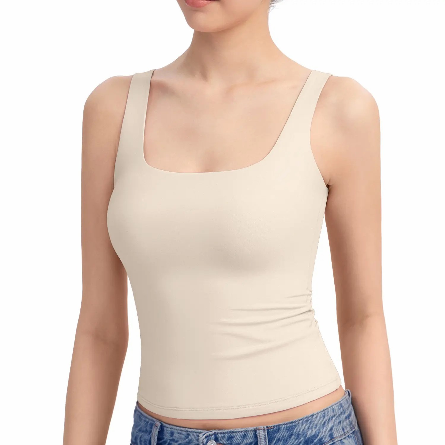 Women’s Square Neck Tank Top – Double Lined Sleeveless Minimalist Basic