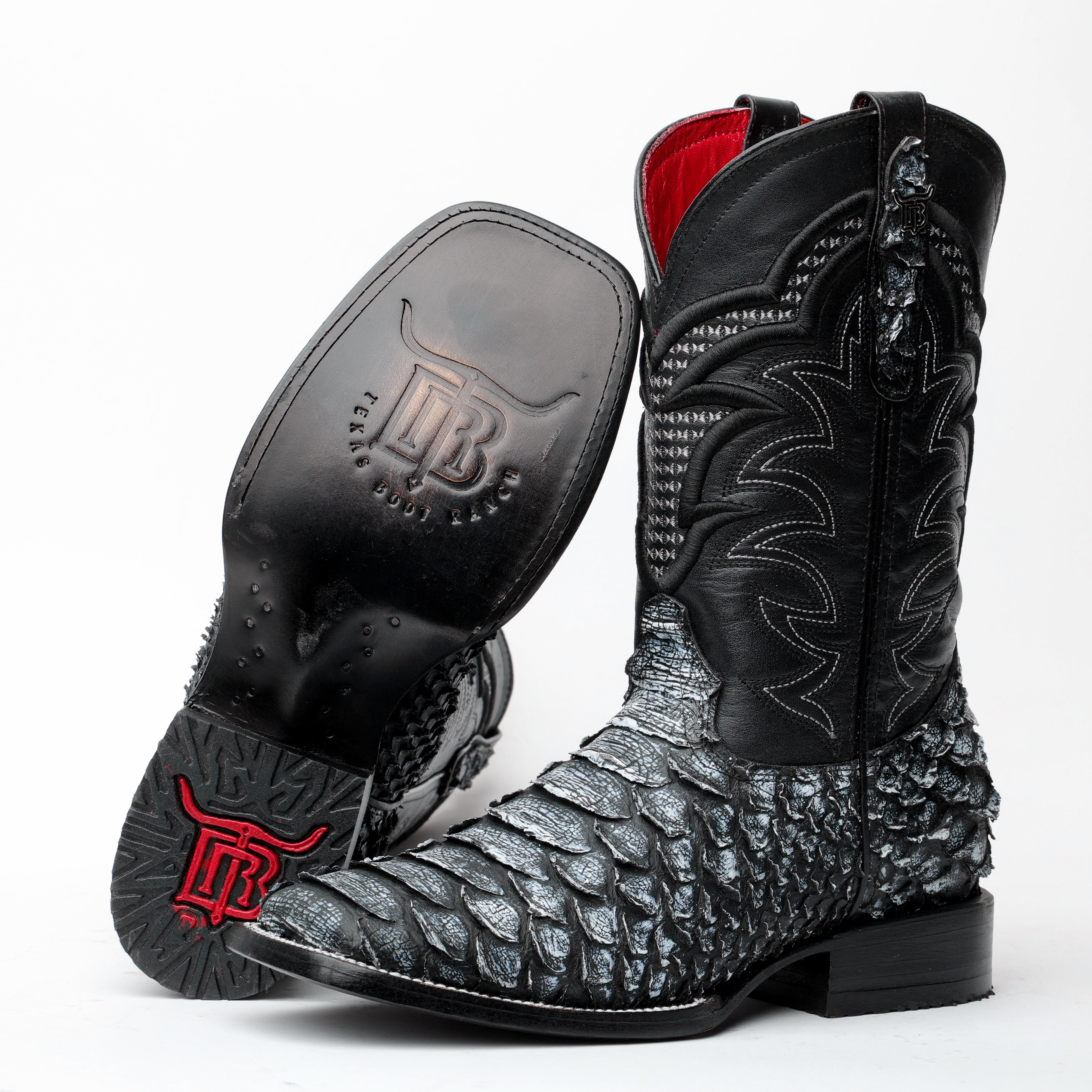 Rustic Grey Jumbo Python Leather Boots - Square Toe