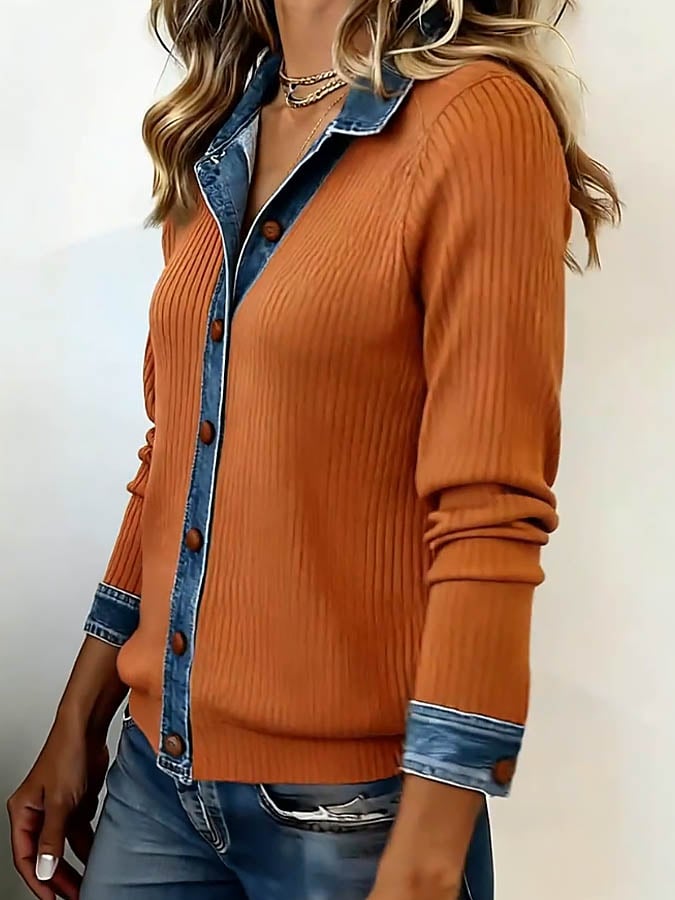 Women'S Casual Loose Contrast Color Patchwork Jacket