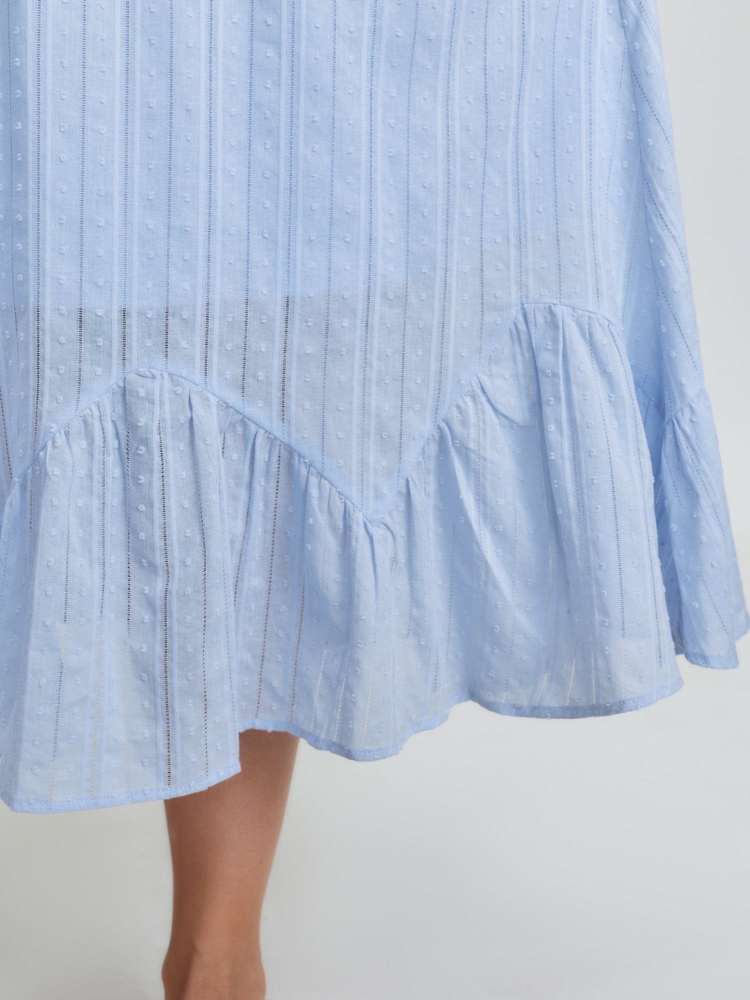 Cotton Striped Waist-Drawstring Tiered Midi Dress