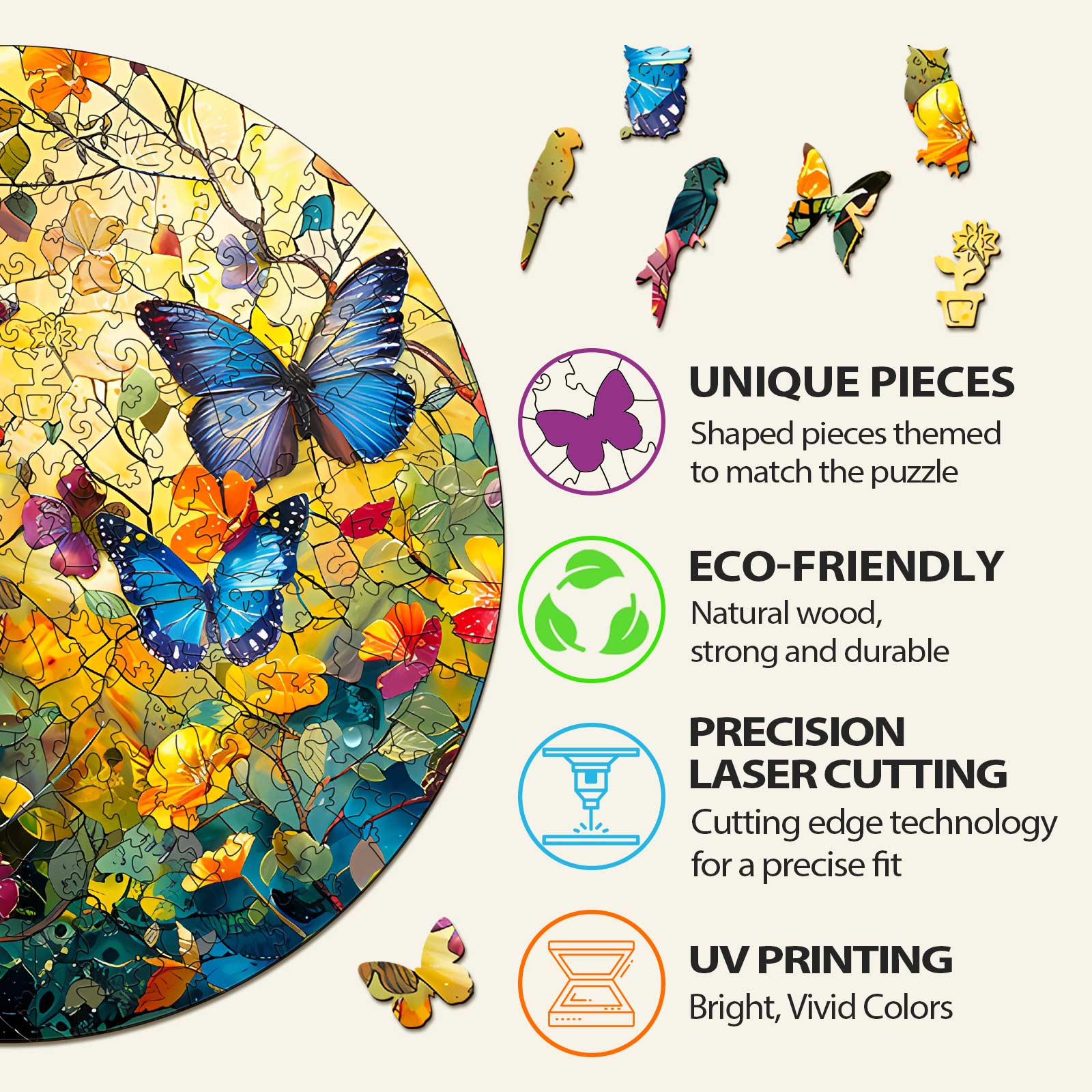 Butterflies and Flowers Wooden Jigsaw Puzzle