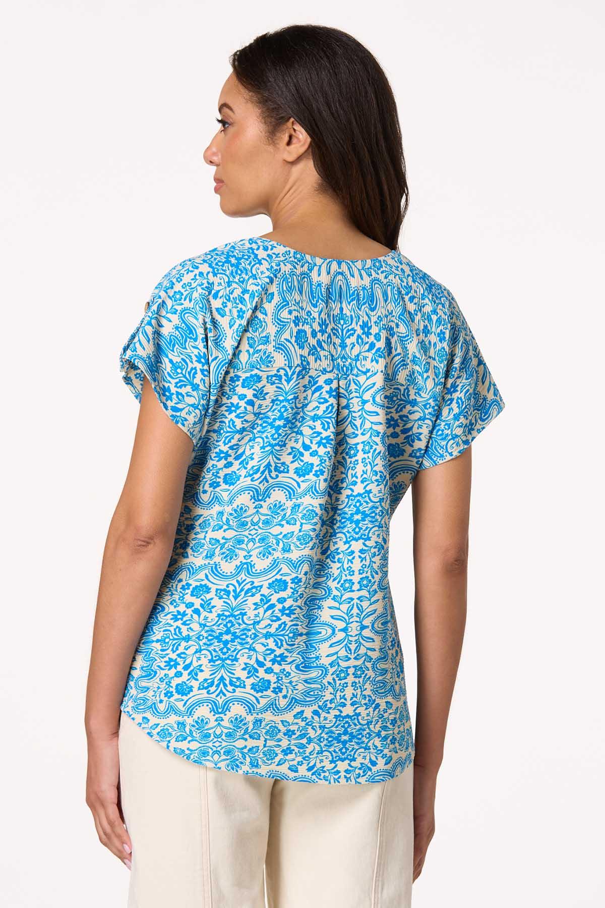 Textured Floral Twist Hem Top