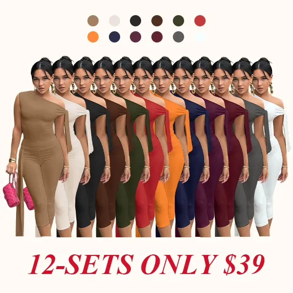 Women's Solid Asymmetrical Neck Knot Design Top & High Waist Capri Pants Two-piece Set