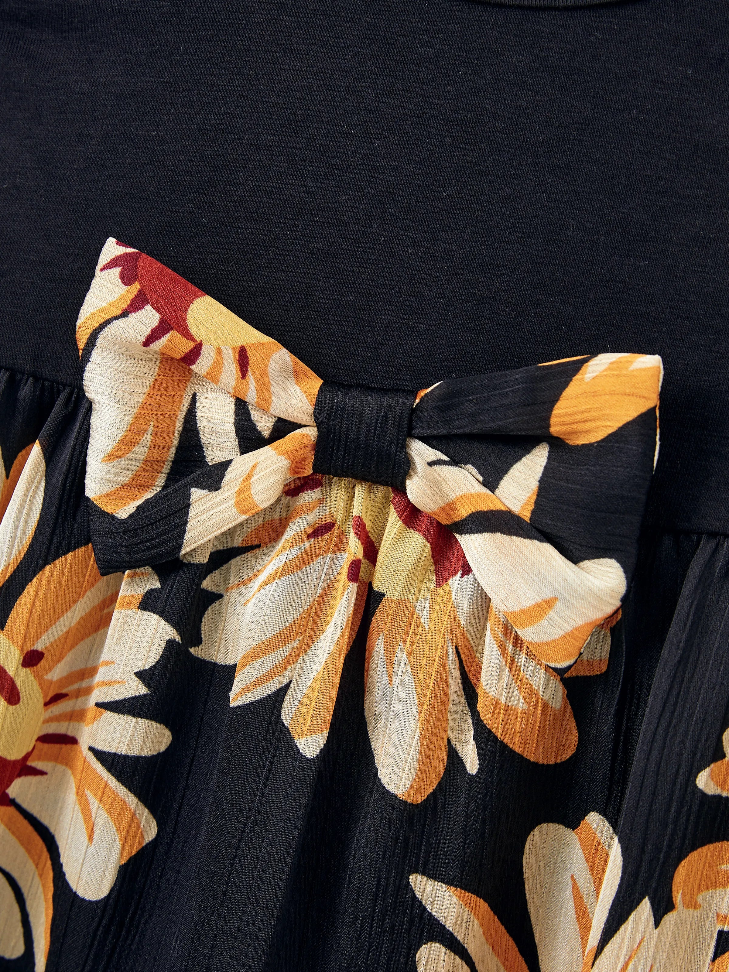 Family Matching Set Floral Sleeveless Strappy Dress or Colorblock Short-sleeve T-shirt  Black