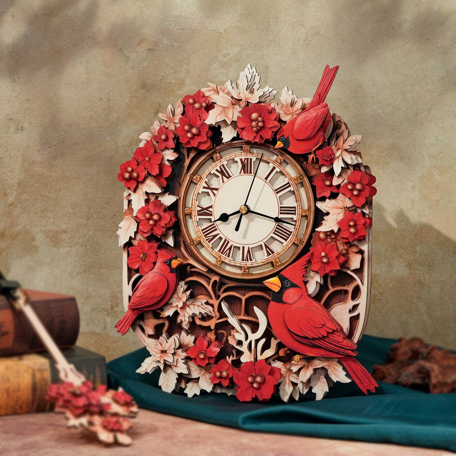 Cardinal– DIY Wooden Clock, 3D Puzzle Craft Kit