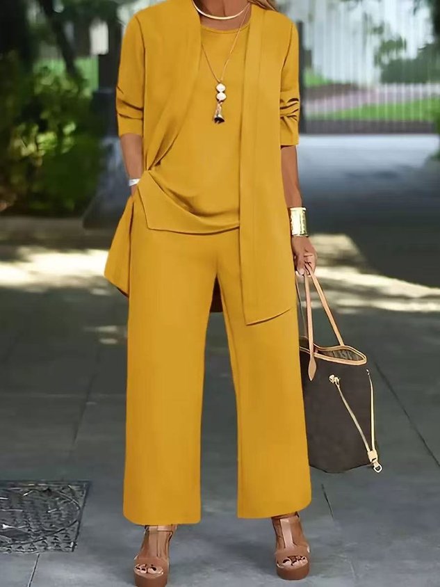 Women's Split Joint Plain Commuting Going Out Matching Outfit Caramel Street Spring/Fall Multi-Piece Set Matching Set