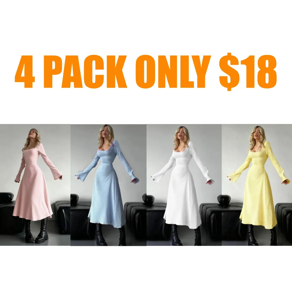 Women's Plain Lace Up Tie Back Flounce Sleeve Dress