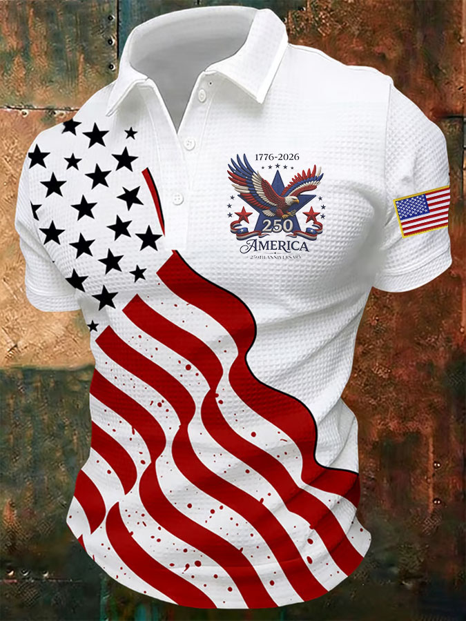 Men's 250th Anniversary Printed Waffle Gown Polo Shirt