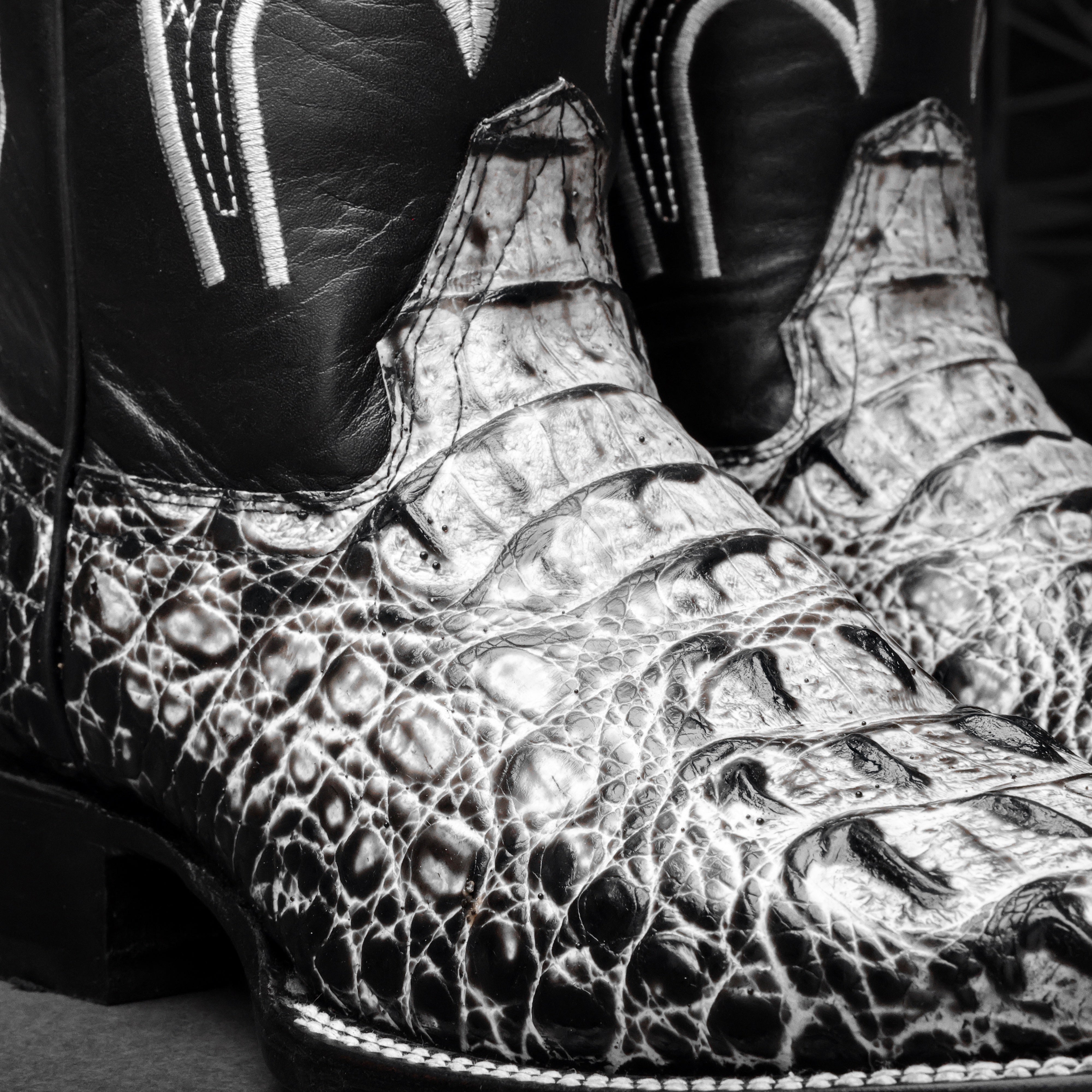 Eclipse Caiman Neck Leather Boots - Square Toe