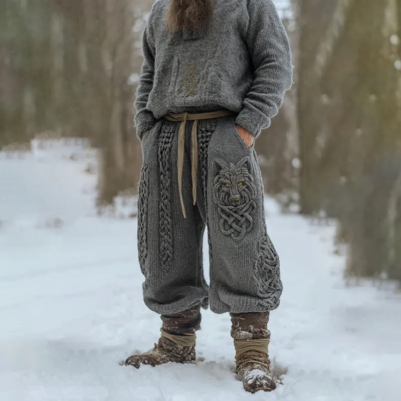 Men's Vintage Viking Celtic Knot Wolf Art Cozy Knit Sweatpants
