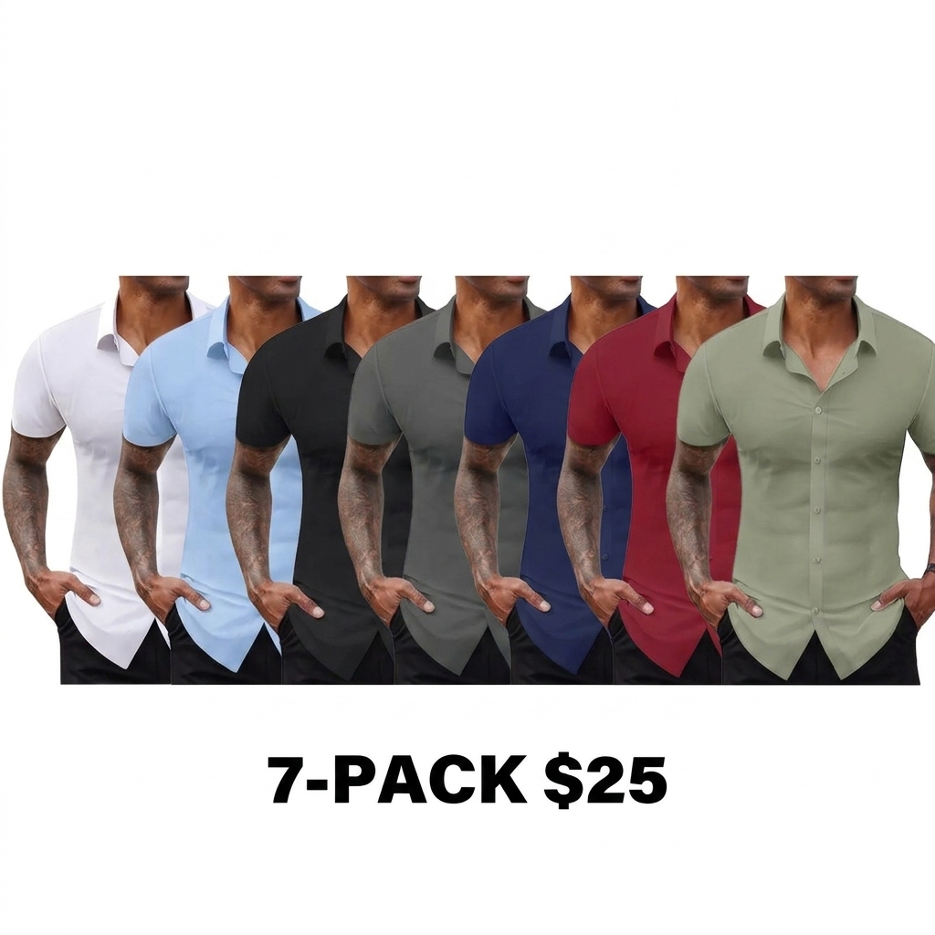 Men's Stretch Dress Shirts Short Sleeve Slim Fit Business Casual Button Down Shirts