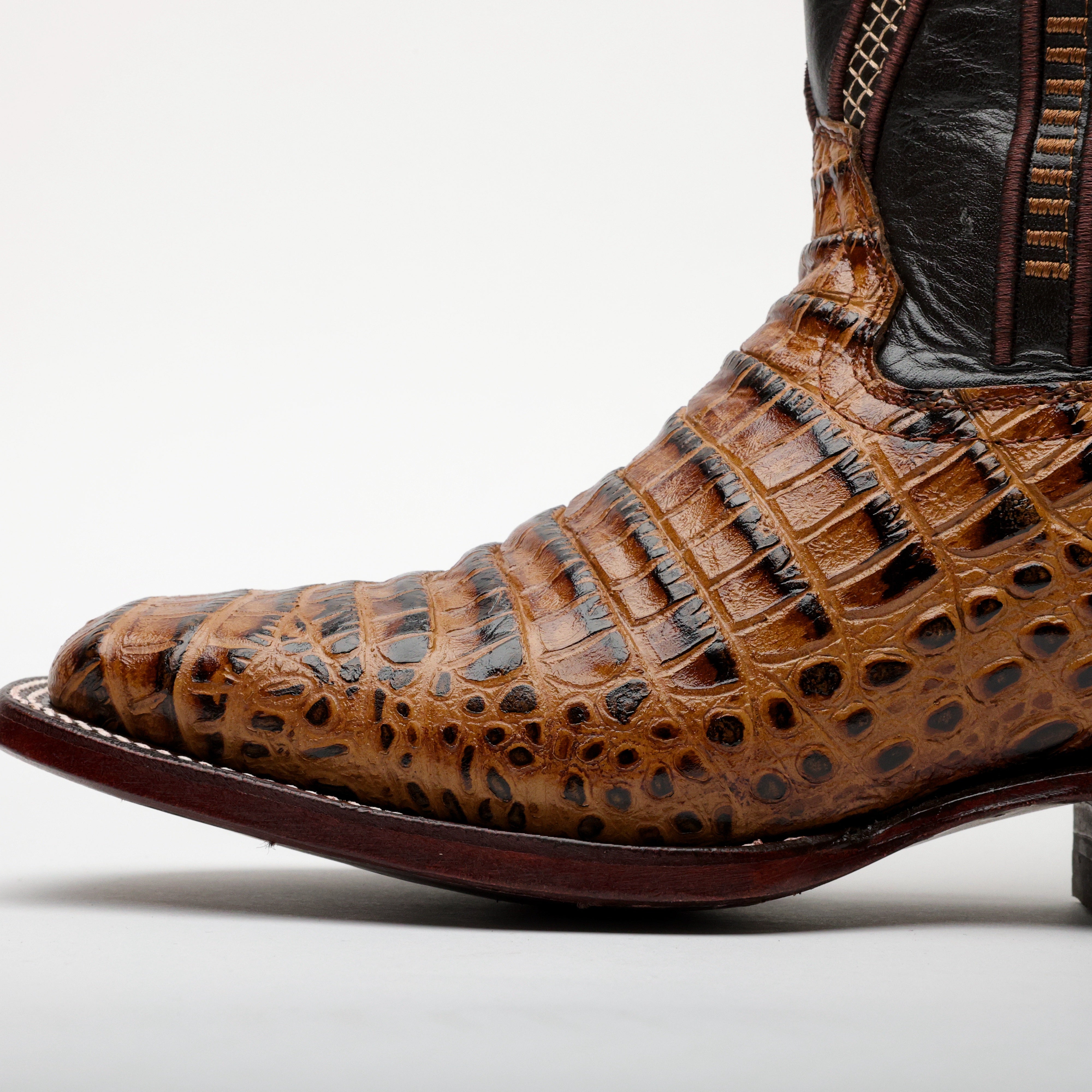 Honey Caiman Belly Leather Boots - Square Toe