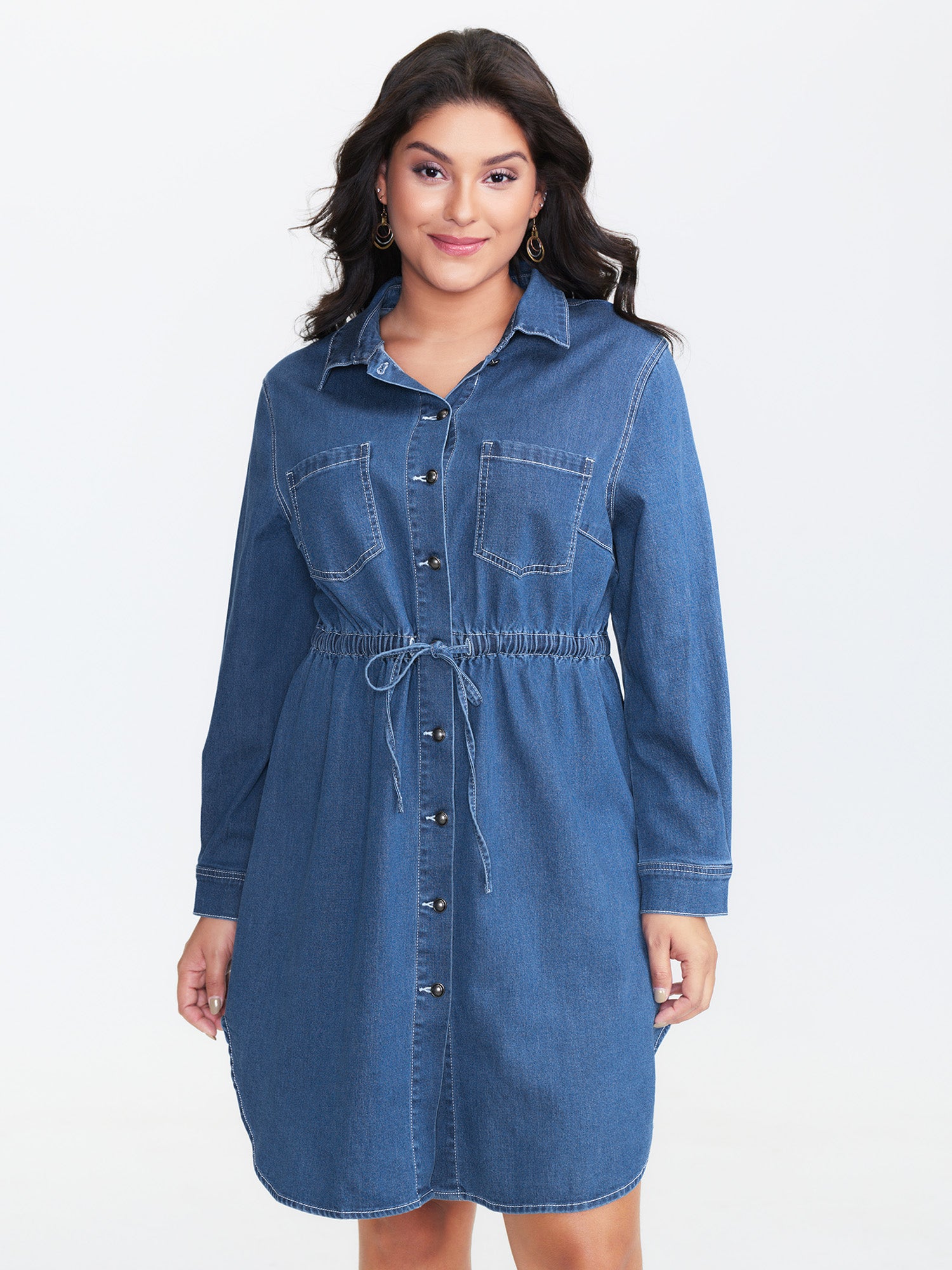 Denim Waist-Defining Shirt Dress