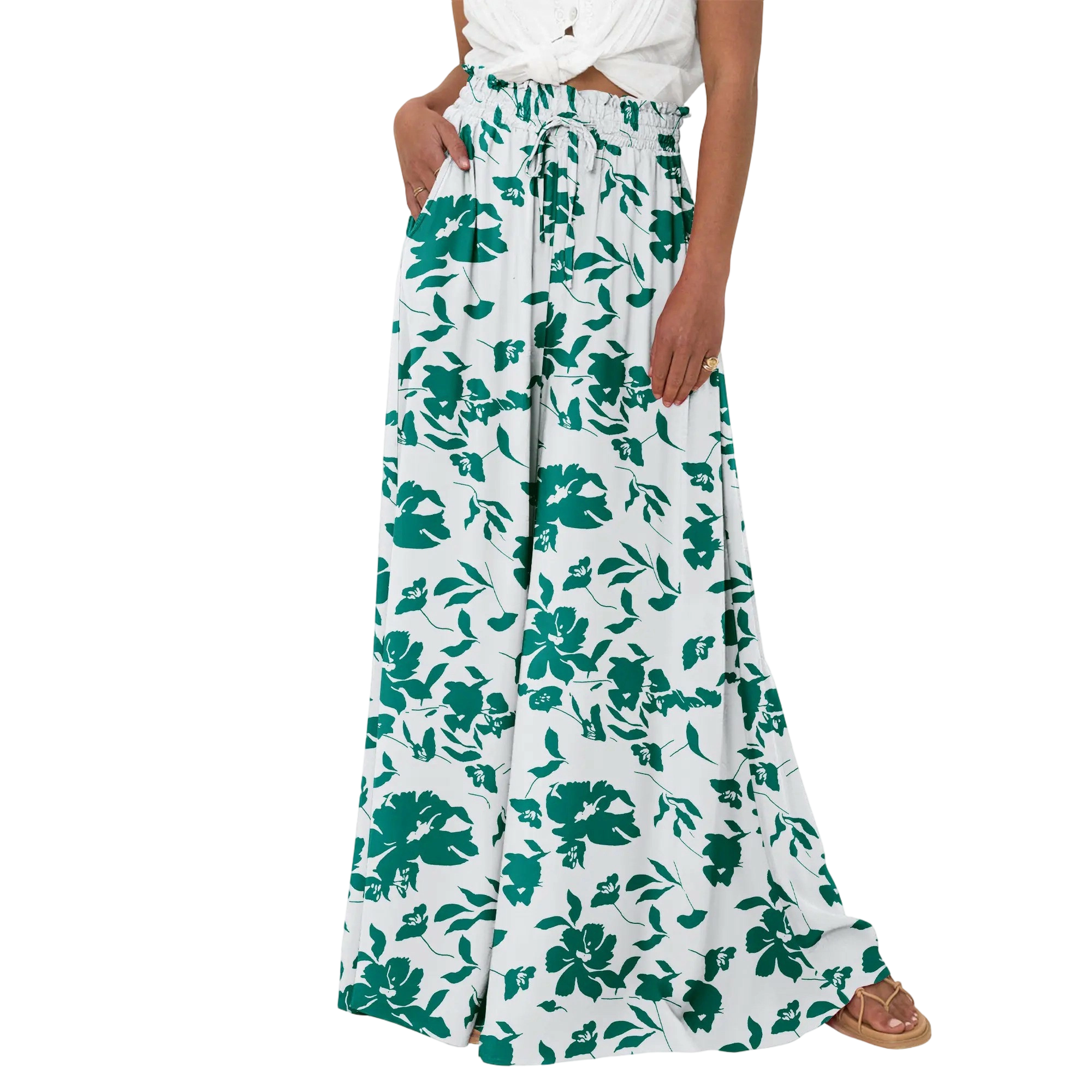 Women’s High-Waisted Wide Leg Palazzo Pants – Summer Casual Lounge & Beach Trousers with Pockets
