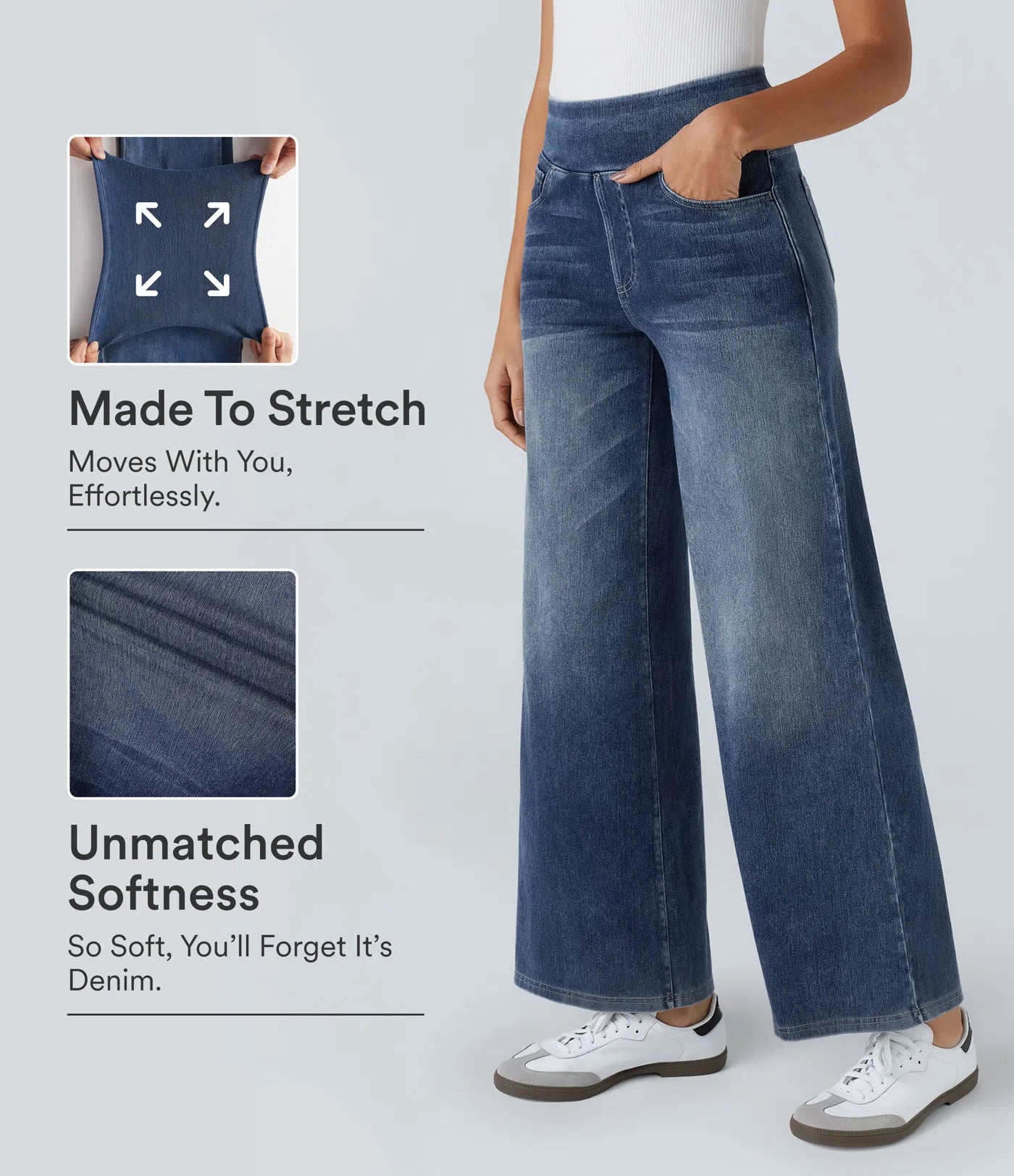 High Waisted Pockets Baggy Wide Leg Washed Casual Jeans