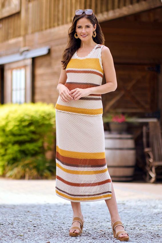 Stripe Scalloped Open Stitch Skirt