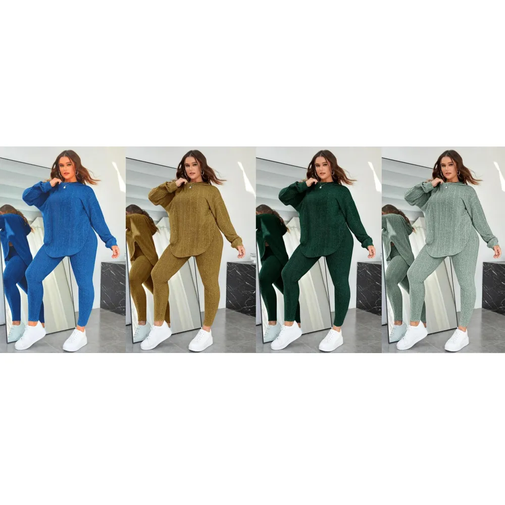 Plain Split Curved Hem Hoodie & Leggings Lounge Two-piece Set