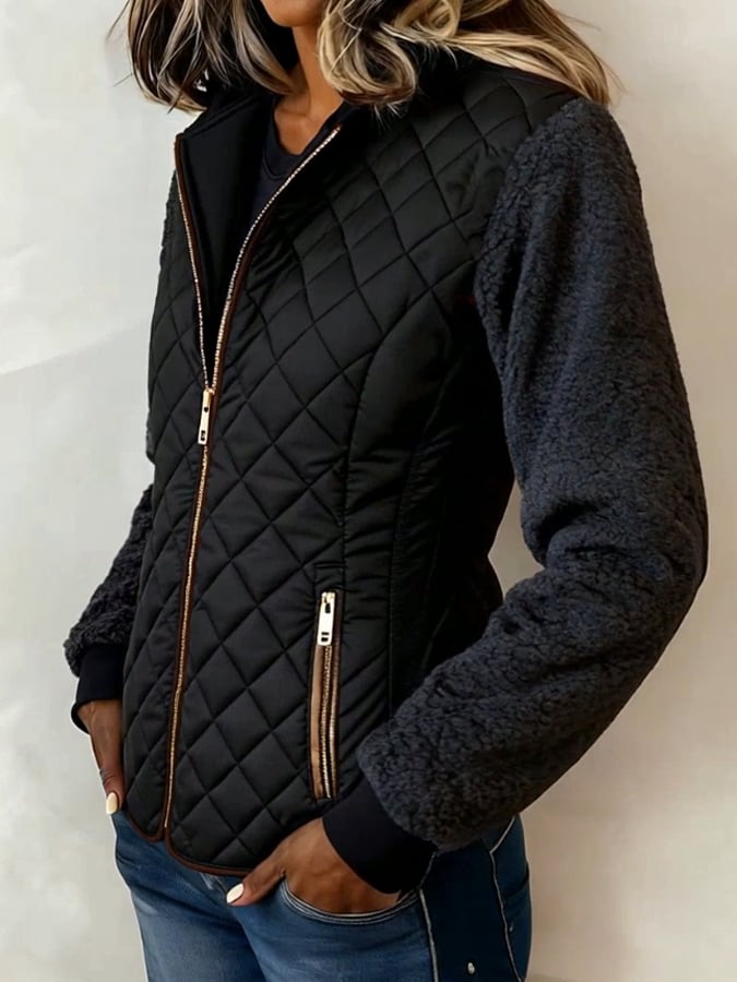 Women'S Casual Loose Color-Blocked Warm Coat