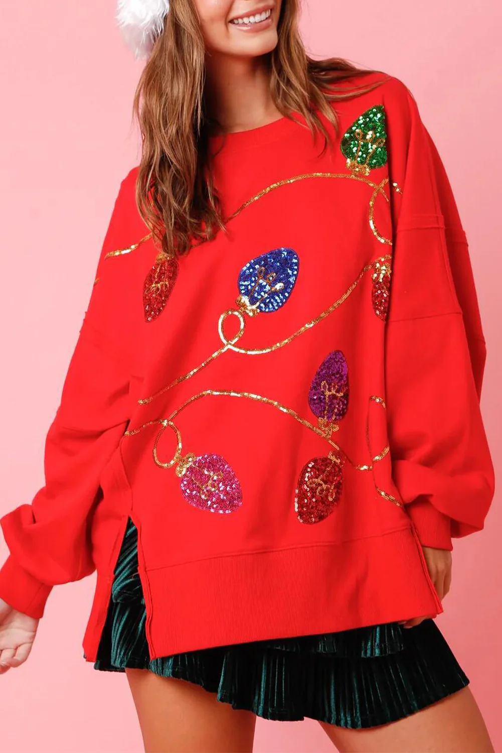 Blackish Bright Christmas Lights Sequined Oversized Sweatshirt