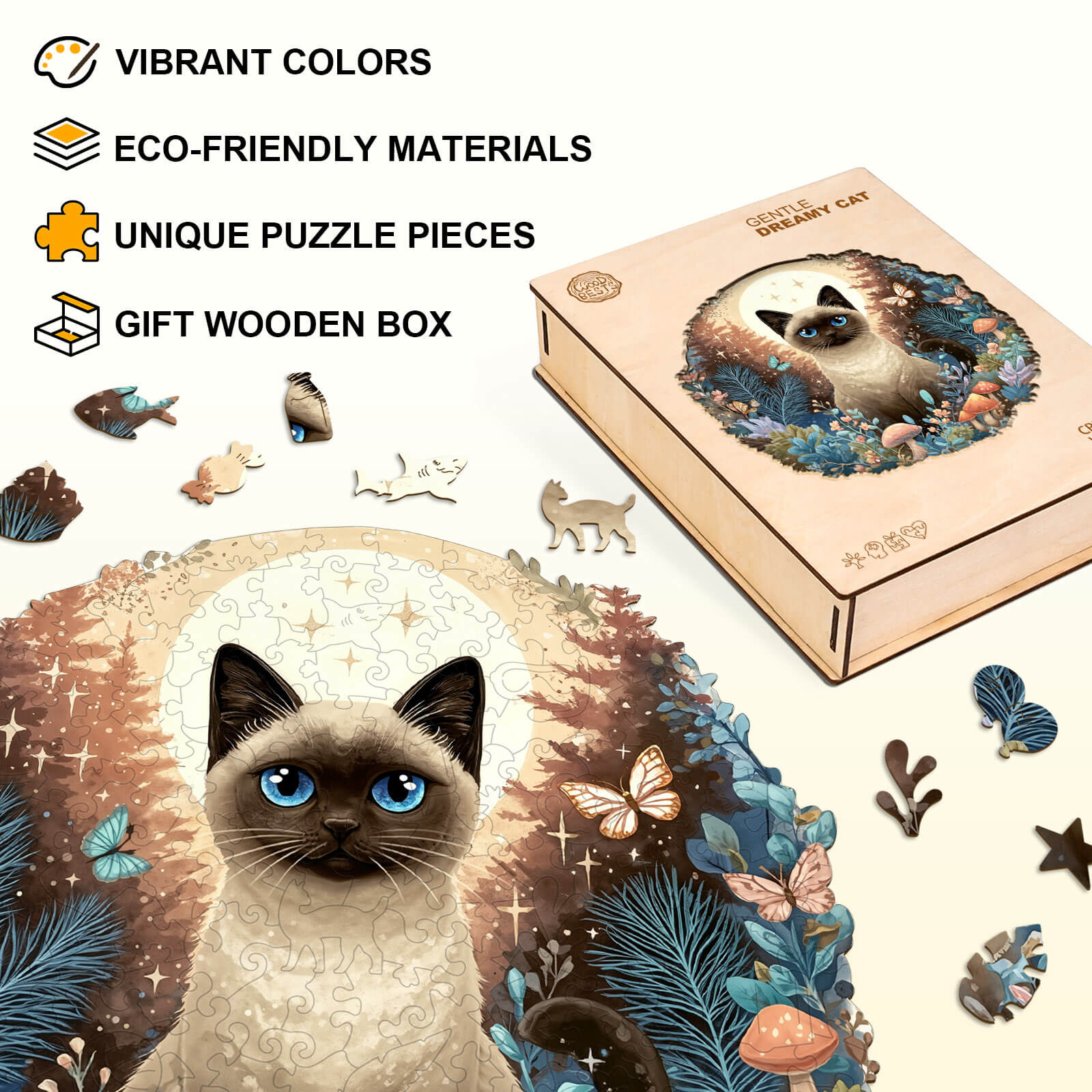 Gentle Dreamy Cat Wooden Jigsaw Puzzle