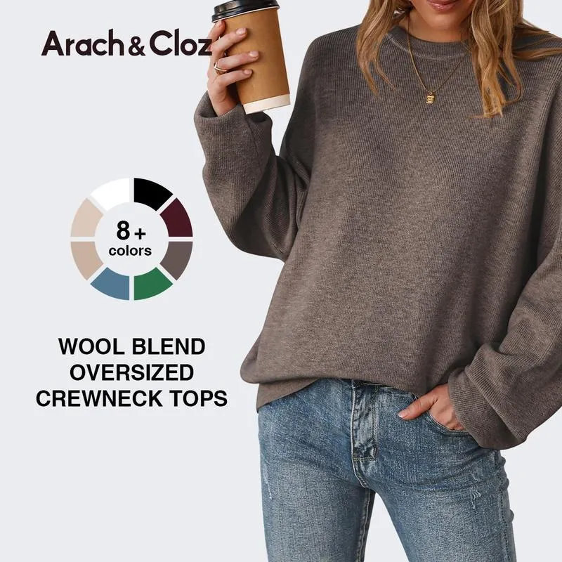 Women's Wool Blend Oversized Sweaters Crewneck Casual Fall Outfits Fashion Tops