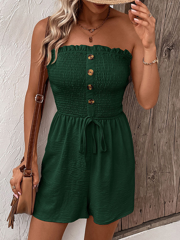 Buttoned Drawstring Elasticity Pockets Split-Joint Loose Plus Size Tube Rompers