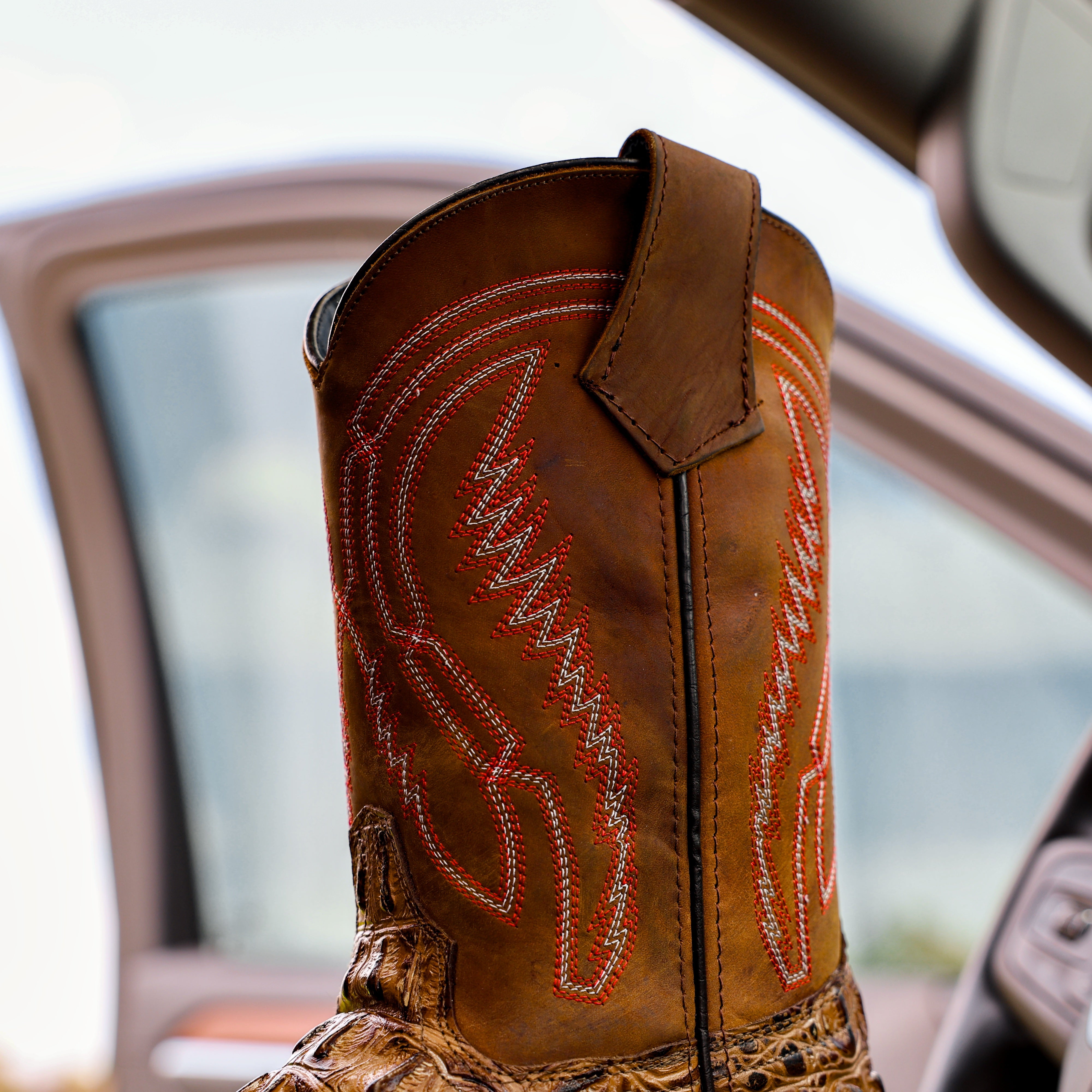 Honey Caiman Neck Leather Boots With 3D Lightweight Sole - Composite Toe