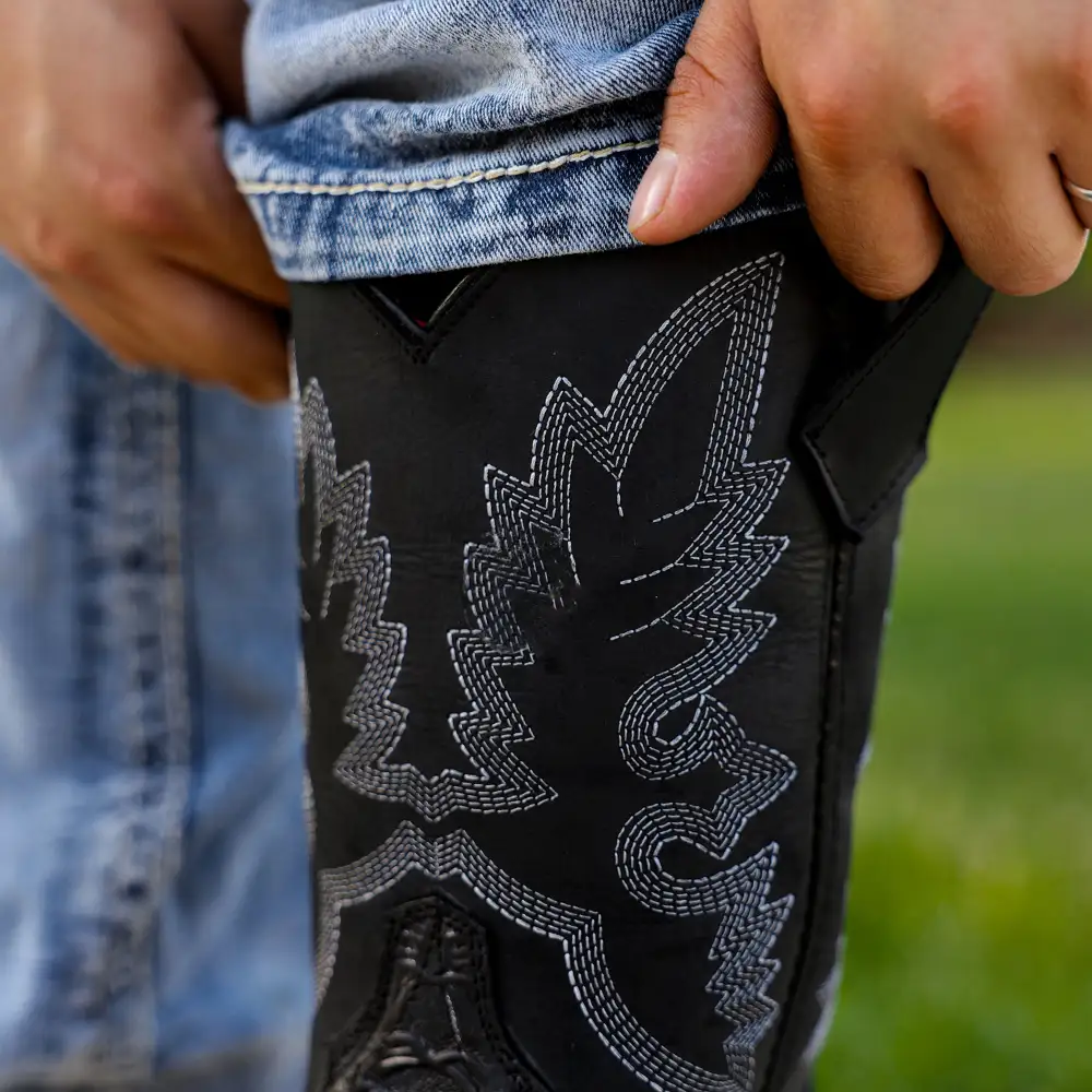 TBR Black Hand-Tooled Leather Boots With 3D Lightweight Sole - Composite Toe