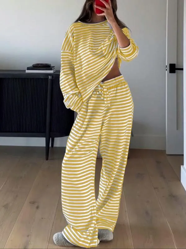 Women's Casual Striped Long Sleeve Top & Pants Set