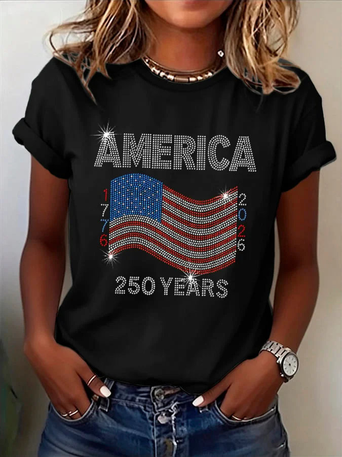 Women's Short Sleeve T-shirt Summer Black Independence Day (Flag) Printing Jersey Crew Neck Daily Going Out Casual Top