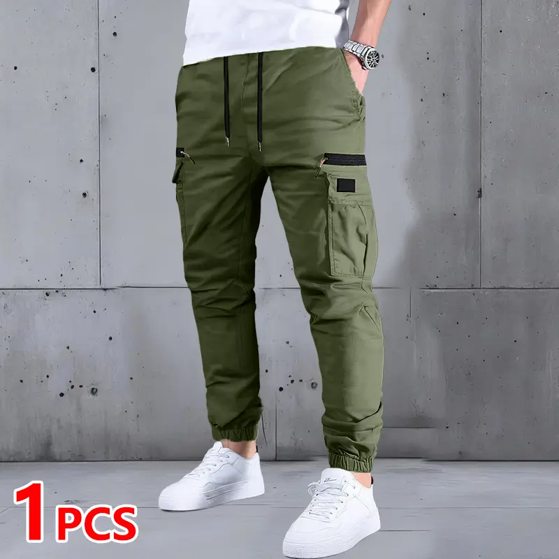Men’s Drawstring Cargo Pants – Multi-Pocket Casual & Outdoor Work Pants