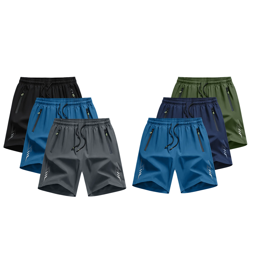 Men’s Casual Shorts — Zipper Pockets, Stretch Fabric, Lightning Stripes, Vertical Ribbed Details, Preppy Fitness Style, Perfect for Spring/Summer