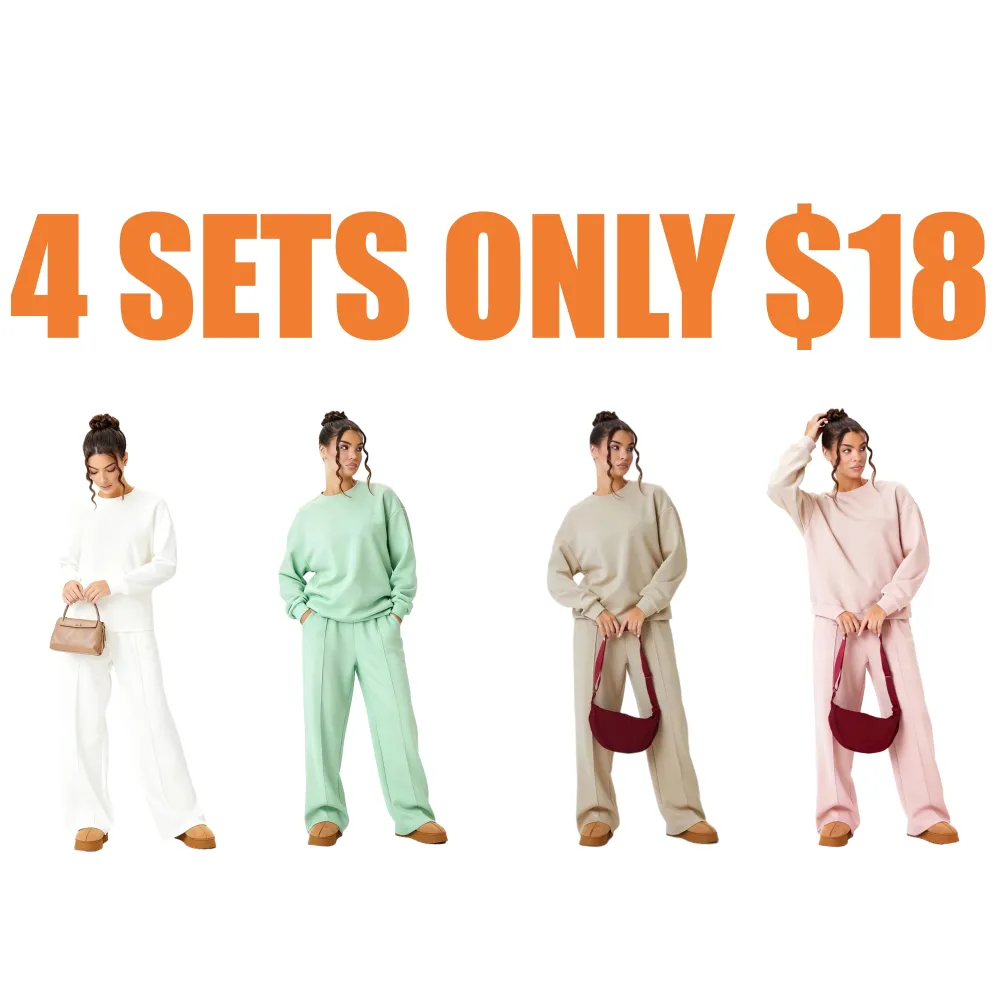 Women's Casual Solid Color Loose Long Sleeve Top & Exposed Stitches Trousers Co-ord