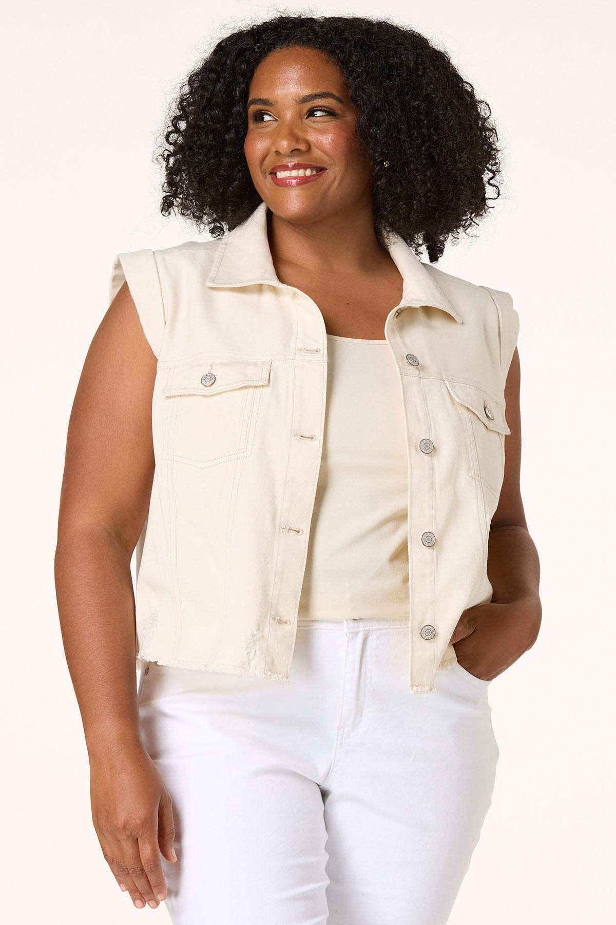 Plus Size Natural Distressed Vest